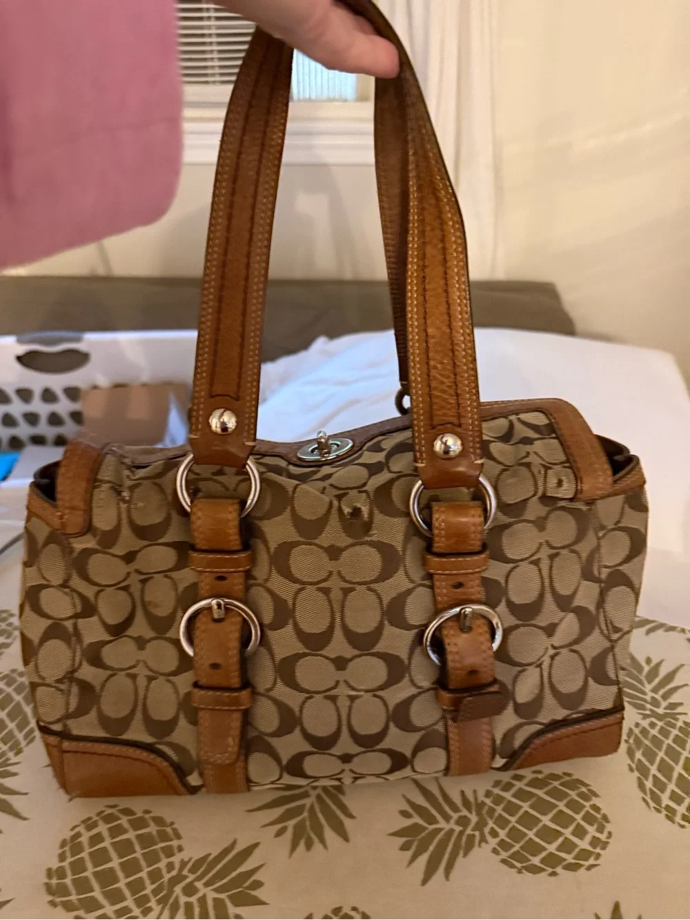 Coach Chelsea Signature Jacquard Turnlock Satchel, style #10986.